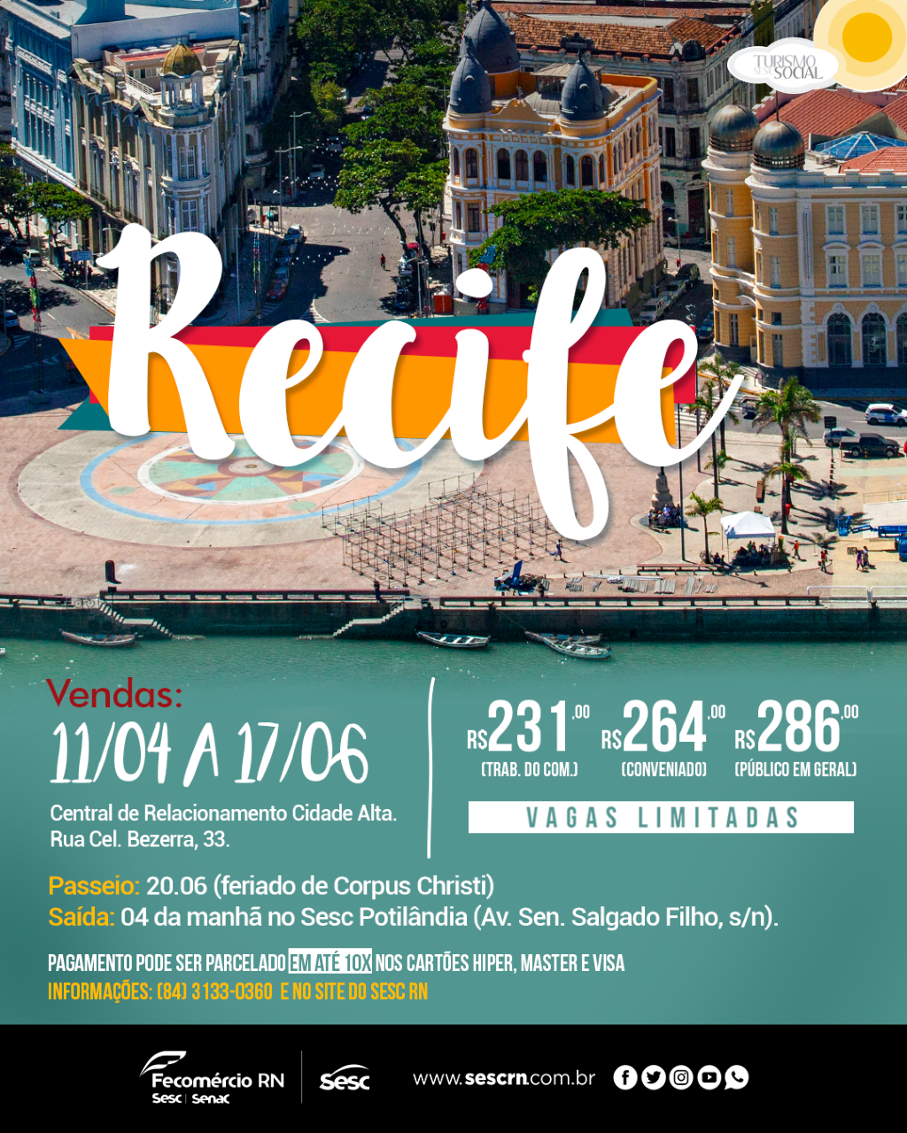 Sesc está com inscrições abertas para passeio a&nbsp;Recife