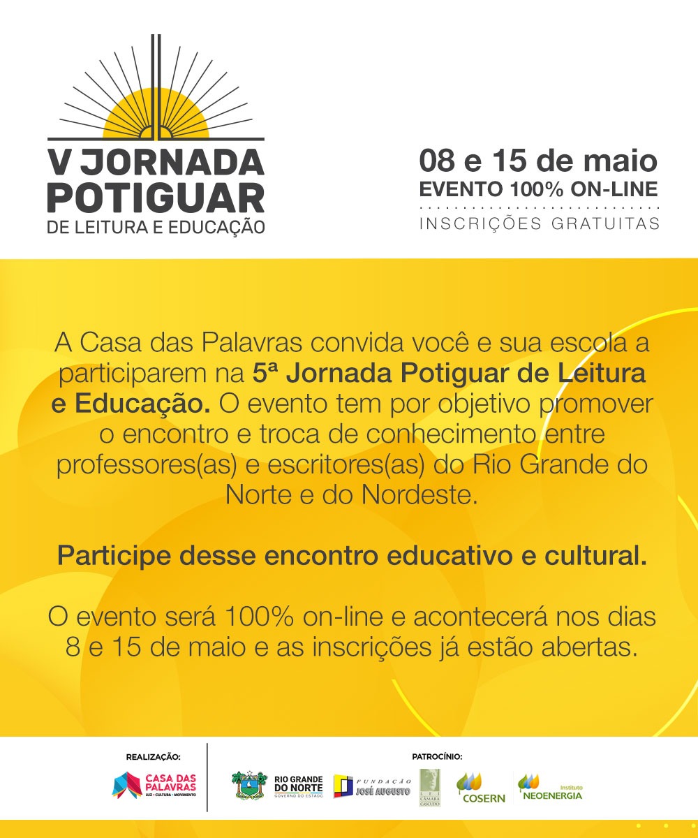 5ª edição da Jornada Potiguar de Leitura e Educação acontece neste&nbsp;sábado