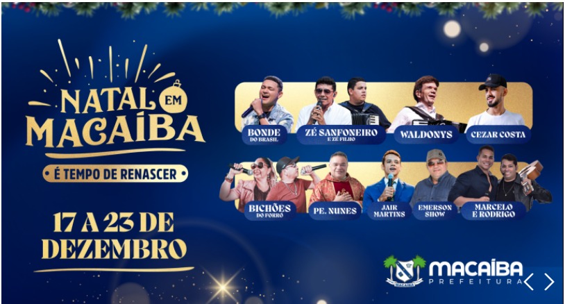 Prefeitura de Macaíba promove uma das maiores programações natalinas do RN; festividades começam hoje&nbsp;(17)