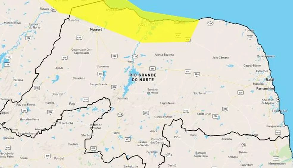 Inmet alerta para chuvas intensas em 16 municípios do Rio Grande do Norte; veja&nbsp;lista