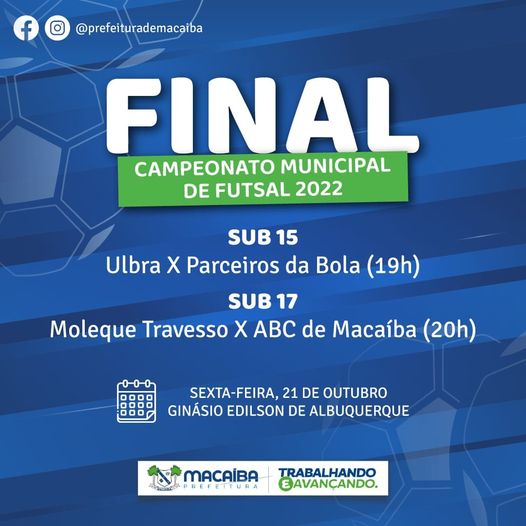 Finais do futsal macaibense sub-15 e sub-17 acontecem nesta sexta-feira (21) no ginásio poliesportivo Edilson de&nbsp;Albuquerque