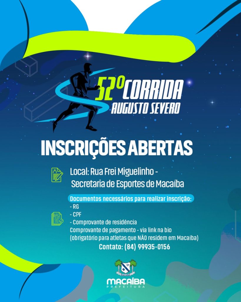 Prosseguem inscrições para Corrida Augusto Severo; interessados devem comparecer a sede da Secretaria de Esporte e Lazer,&nbsp;Centro