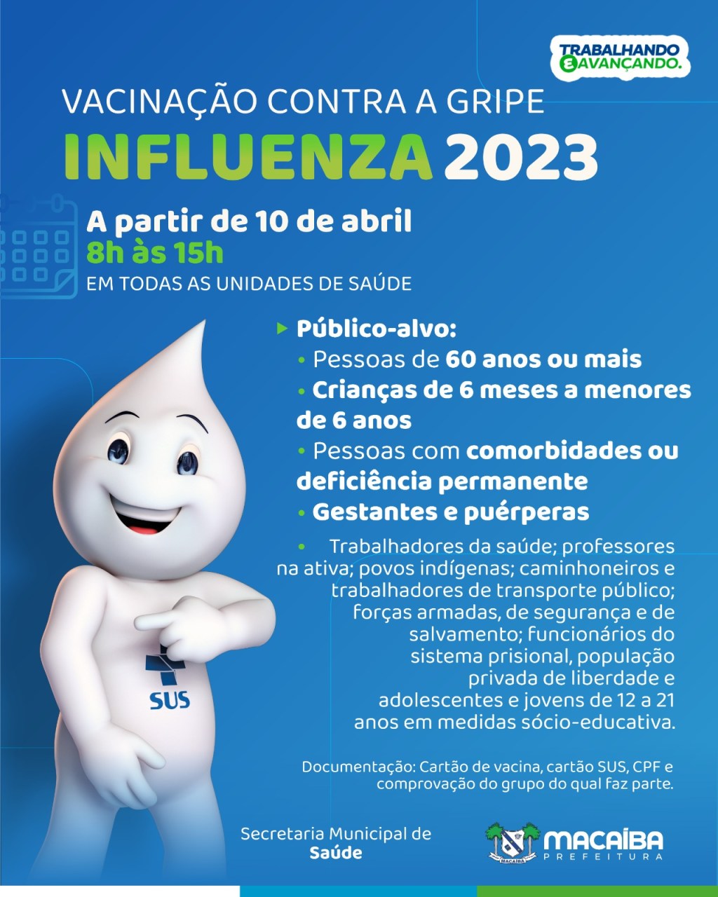 Macaíba inicia vacinação contra a gripe nesta segunda(10); horário de atendimento nas unidades é das 8h às&nbsp;15h